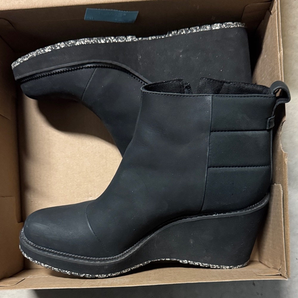 Toms Black Wedge Ankle Boots